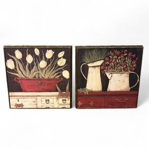 Set of 2 French Country Floral Still Life Cottage Framed Art Prints 2001